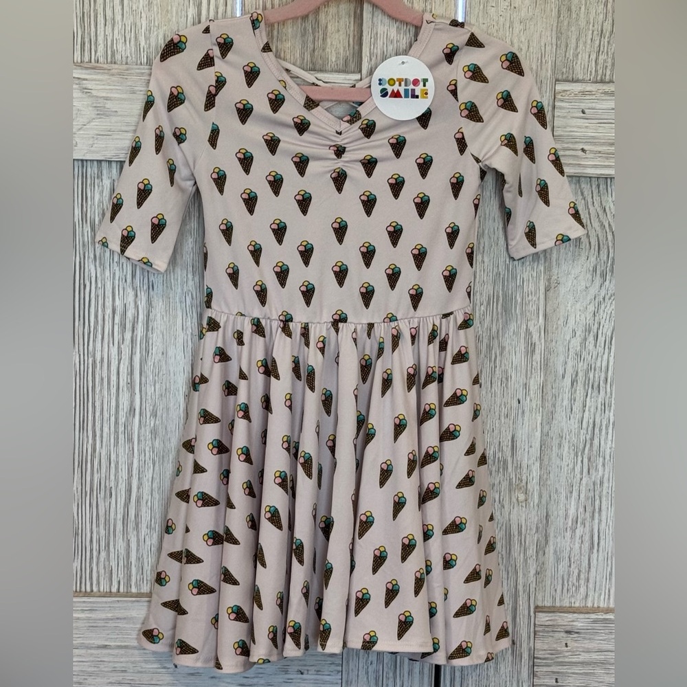 Dot Dot Smile Creamy Pink Ice Cream Print Dress sz 3/4 nwt